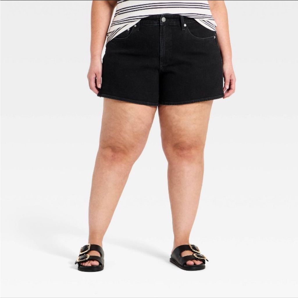 Plus High-Rise Black Denim Shorts
